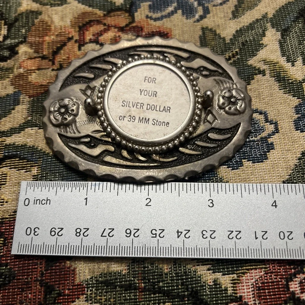 Vintage Western Belt Buckle Silver Tone for Silver Dollar 39mm Stone NOS USA